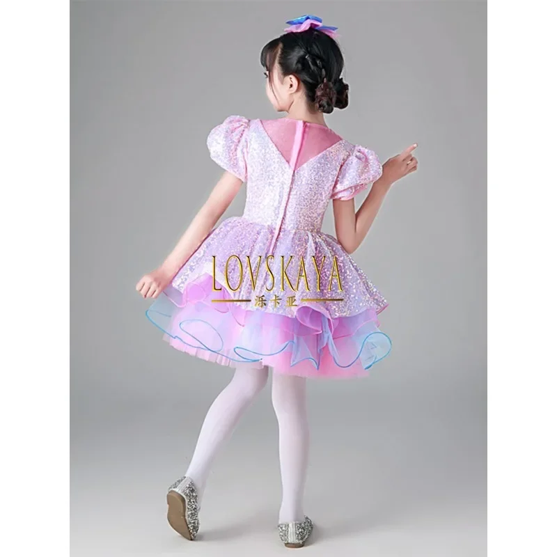 Children fluffy gauze dress performance dress purple princess girl kindergarten dance performance dress