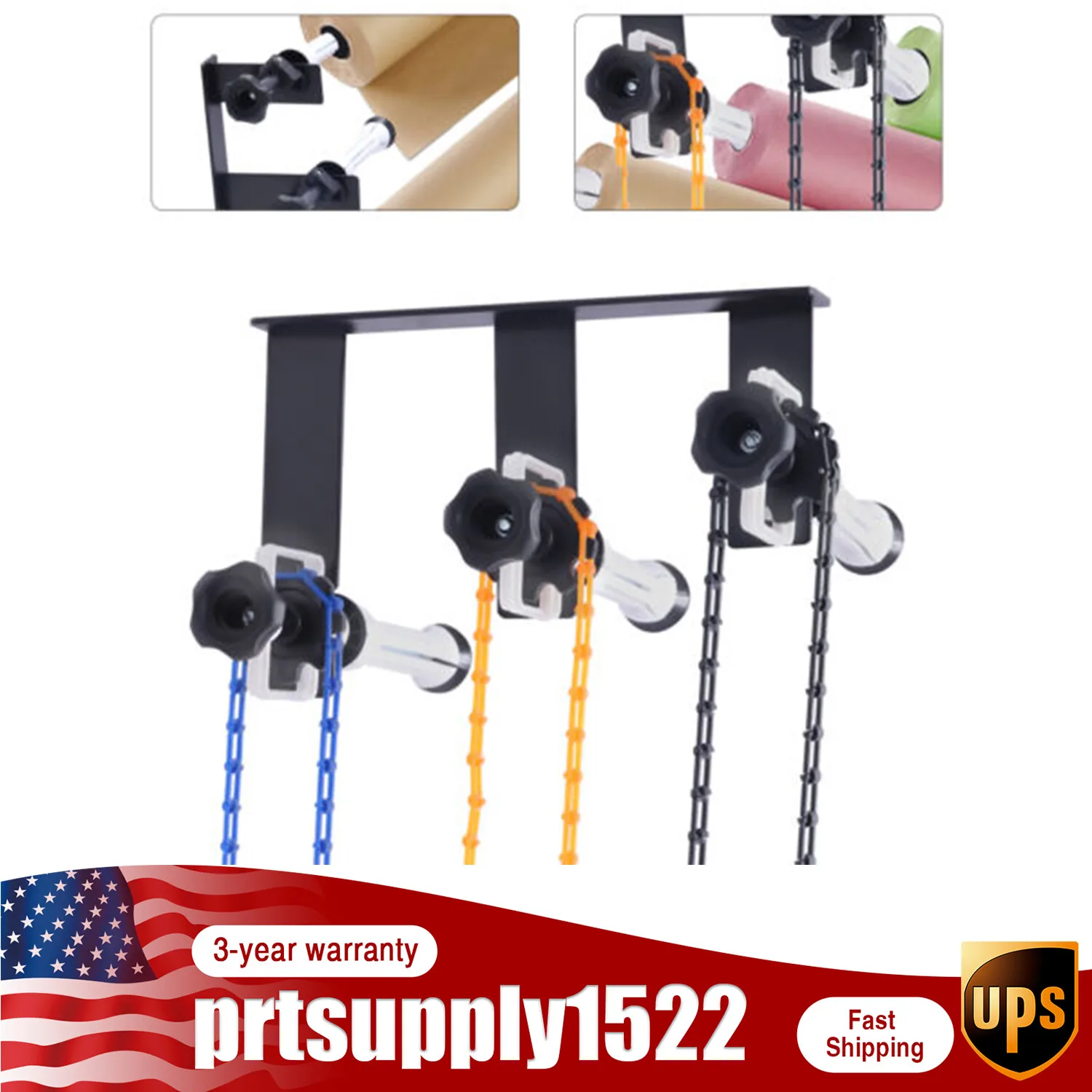 

Photography 3-Roller Wall Mounting Manual Background Support System Including Six Extension Bars and Three Chains