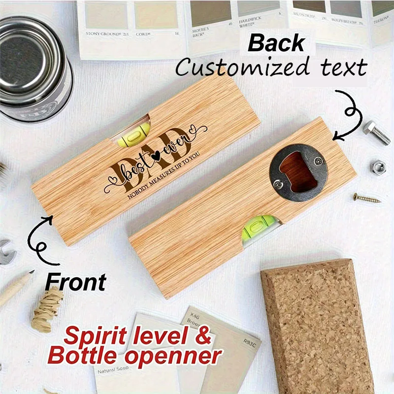 Personalized Engraved Bamboo Corkscrew Custom Text Spirit Level for Dad Unique Father's Day Gift Bottle Opener Creative Gifts