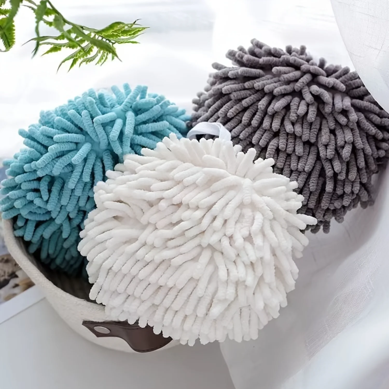 

Super Fluffy Chenille Ball Towel for Hanging in Bathroom - Highly Absorbent and Quickly Dries Hands