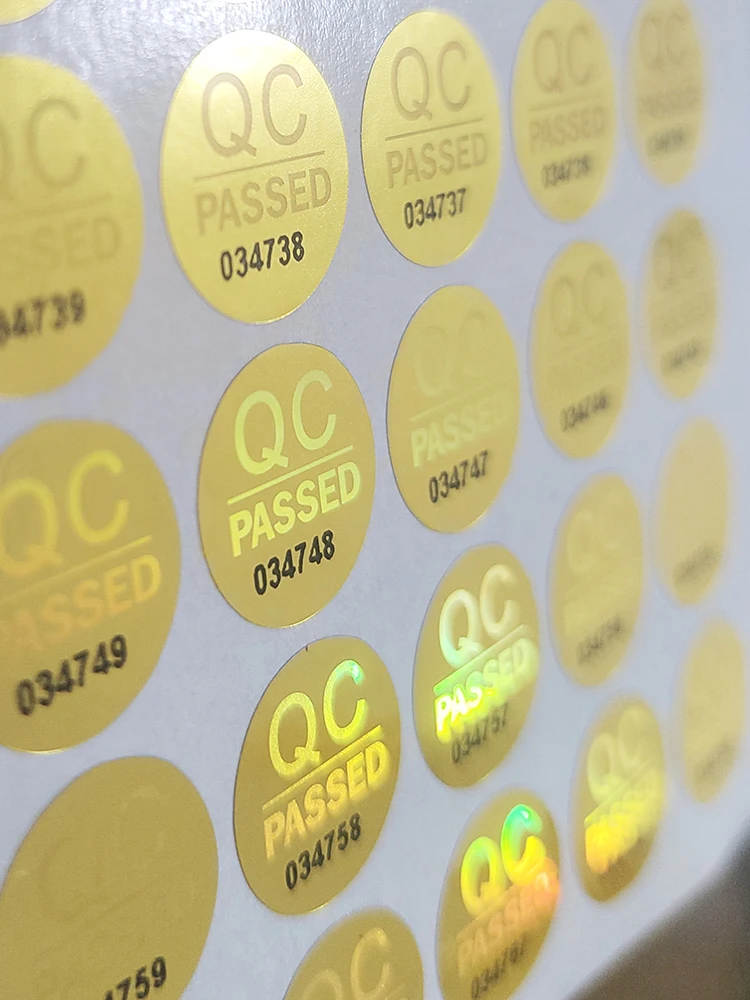100pcs 12mm Hologram QC Passed Label Continuous Serial Numbers Disposable Security Seal Anti-counterfeit Impossible to Copy