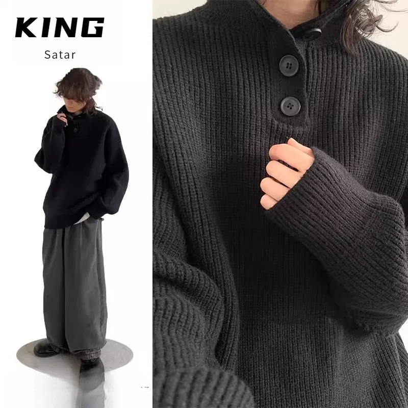 

Мужской свободный крой, трикотаж High Ne, однотонный длинный свитер свека, осень-зима, японский Sle, универсальный BF Sle в стиле ретро...