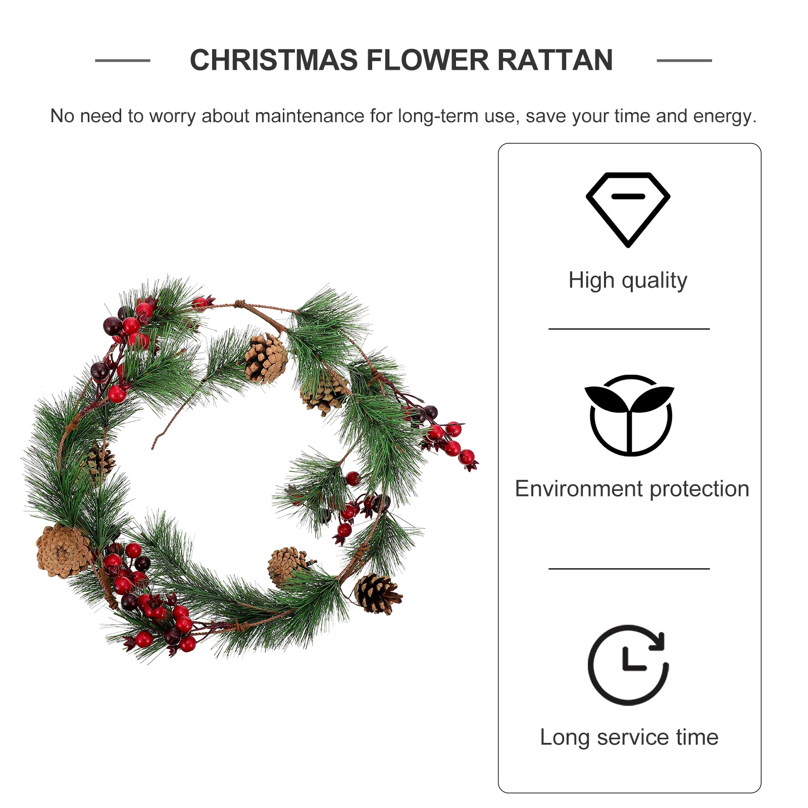 

Christmas Wreath 180cm PVC Artificial Pine Needles Red Berry Decorative Rattan Fireplace Christmas Decor