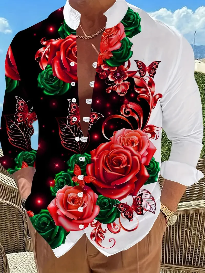 Casual Men Linen Shirts New Print Button Shirt Fashion Stand Up Collar Loose Men's Shirts Streetwear Casual Beach2026