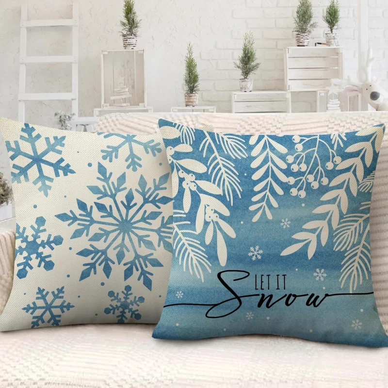 Christmas Winter Snowflake Pillow Cover 20inx20in4 Blue Christmas Leaves Outdoor Pillow Cover Decoration