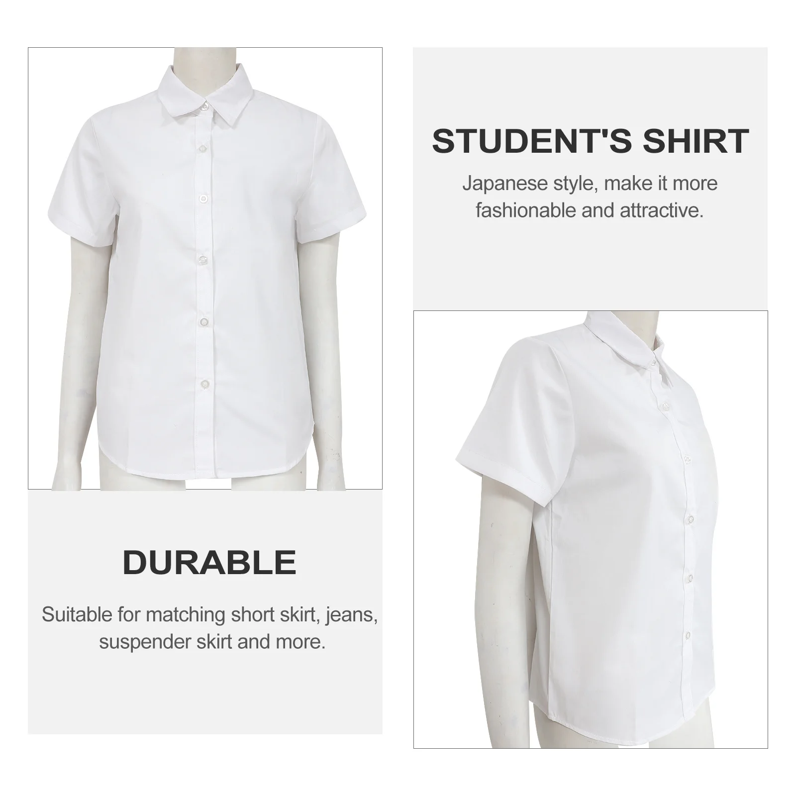 قطعة واحدة من قميص موحد للطلاب على الطراز الياباني بأكمام قصيرة مريح ومسامي وسهل الالتقاط والخلع وعصري
