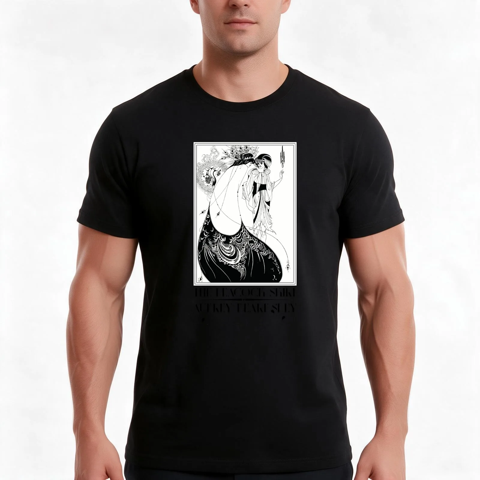 Aubrey Beardsley The Peacock Skirt Print Exhibition Poster T-Shirt, Summer Casual Cotton Tee, Oversized Streetwear Tops