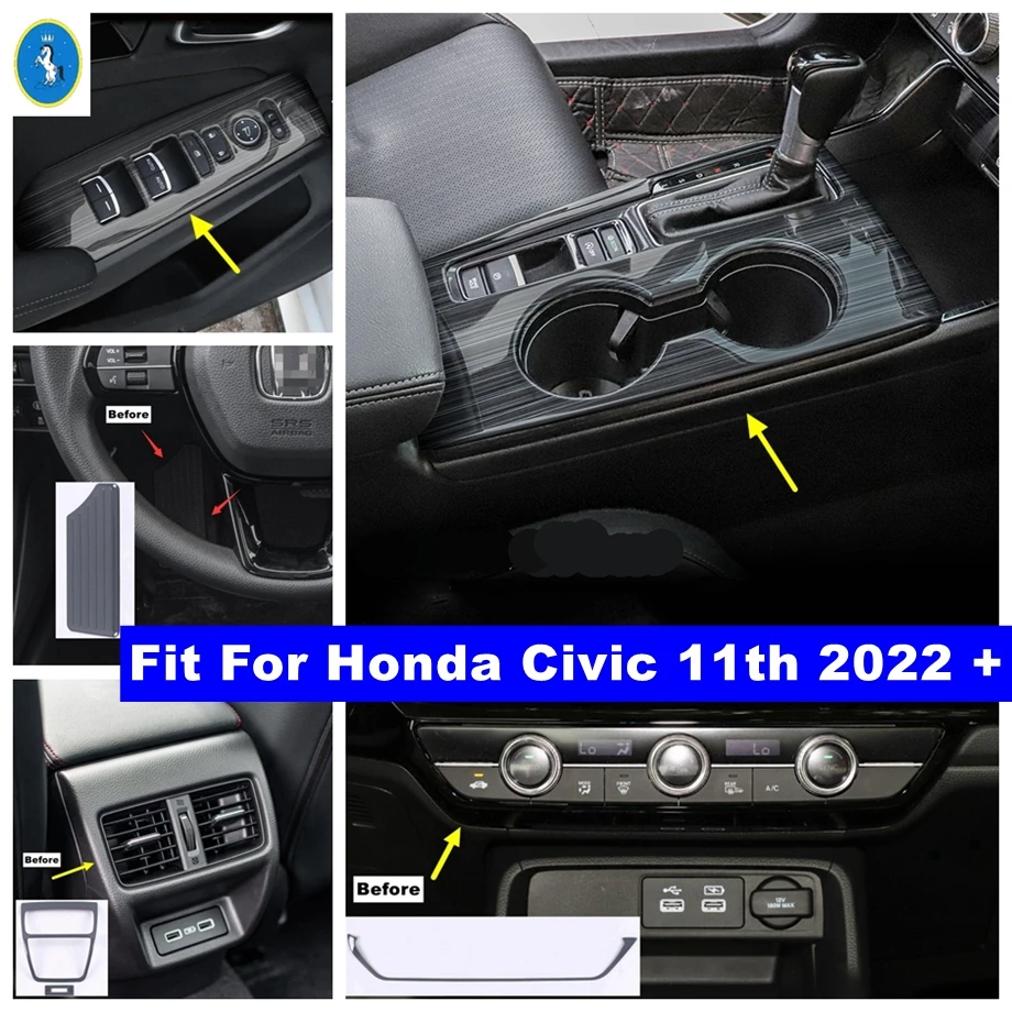 

Auto Glass Switch / Gear Panel / Rear Air Outlet Decor Cover Trim For Honda Civic 11th 2022 2023 2024 Black Brushed Accessories