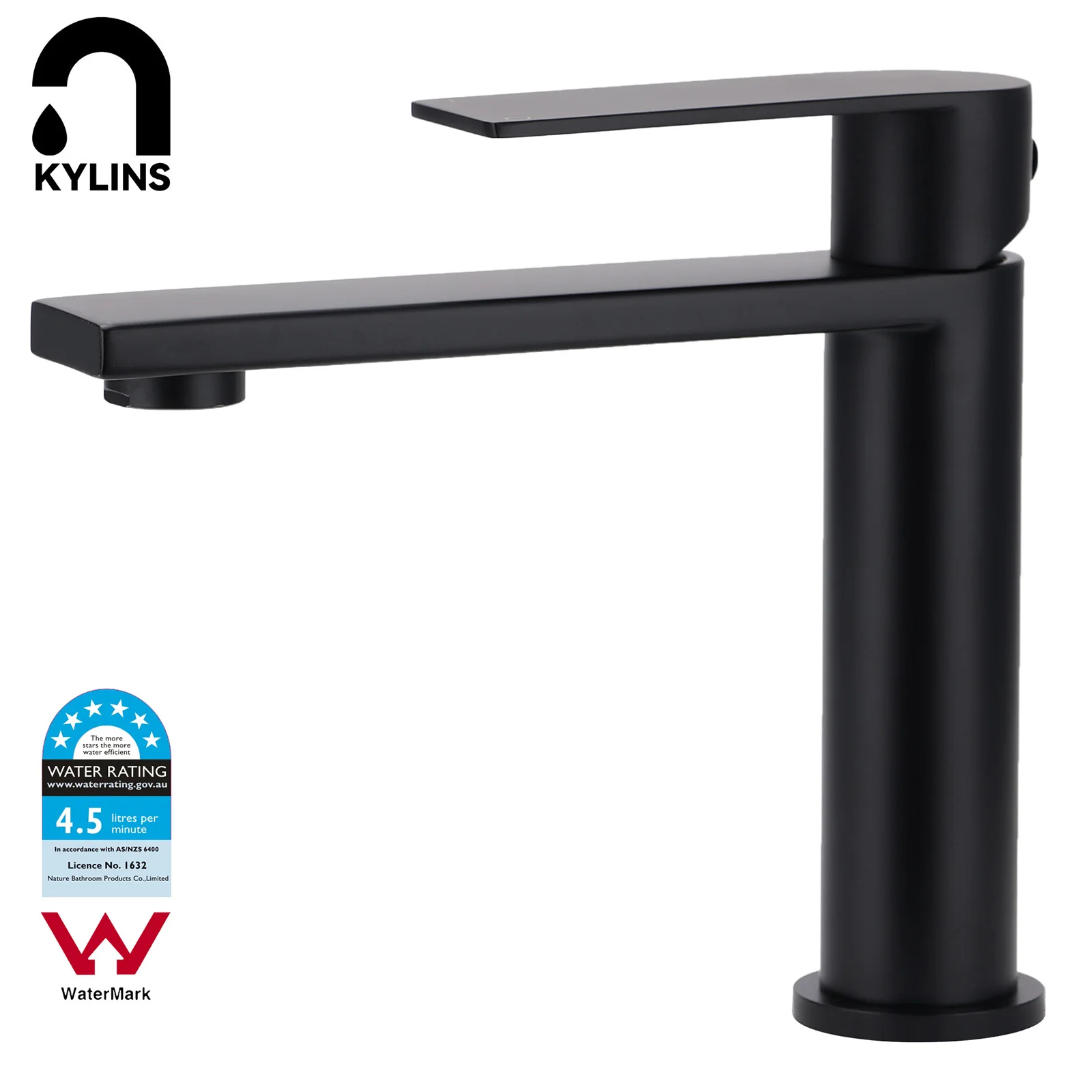 **Sydney Stock** KYLINS Matte Black Basin Mixer Tap Slim Square Round Bathroom Sink Vanity Faucet WELS WaterMark