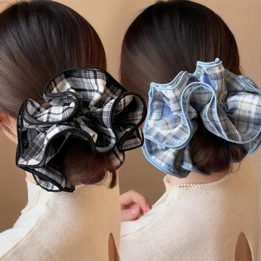 

Большая резинка для волос в синюю клетку, клетчатая веревка для волос с рюшами, четырехслойная тканевая резинка для волос, аксессуар для резинок для волос, плиссированные эластичные ленты для волос