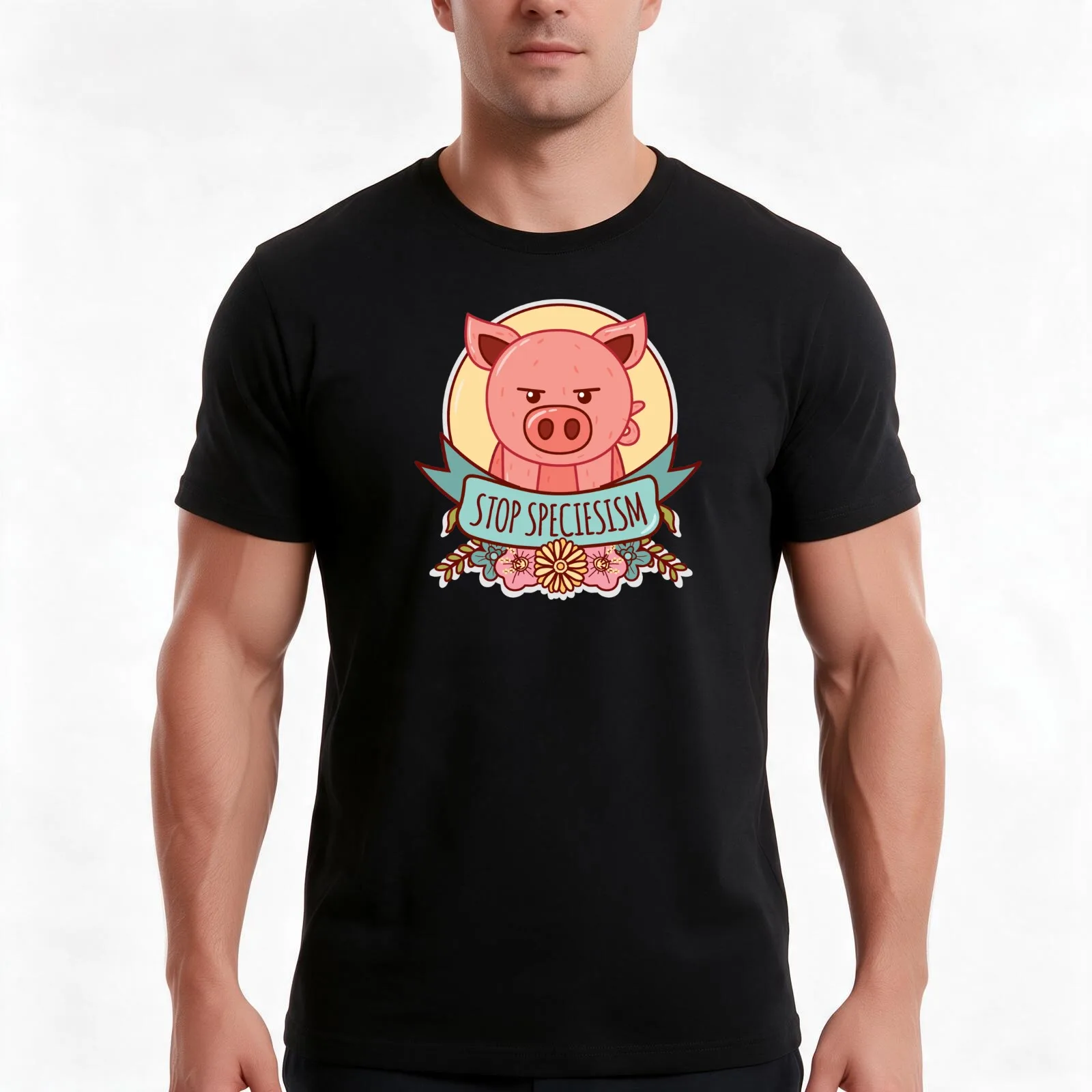Stop Speciesism Pig T-Shirt, Summer Casual Cotton Tee, Oversized Streetwear Tops, Vintage Graphic Print, Loose Fit Short Sleeve