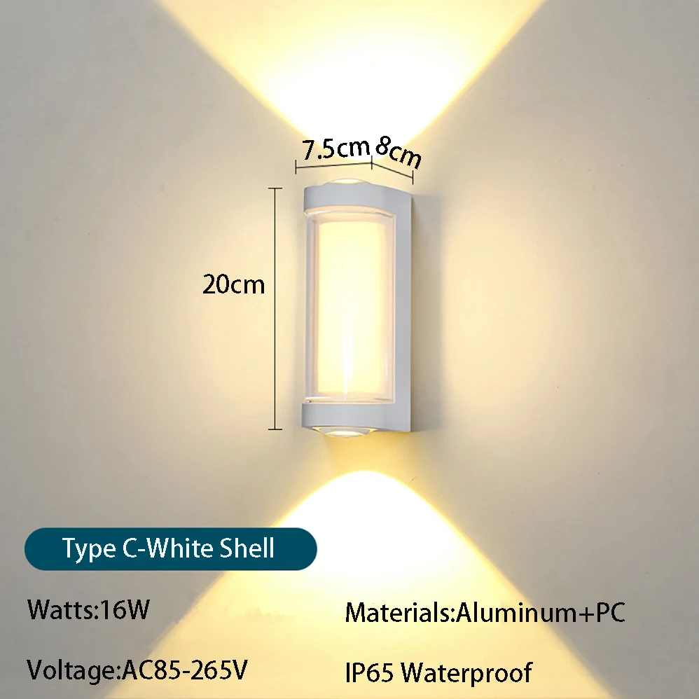 LED Wall Lamp AC85-265V 16W IP65 Waterproof Indoor&Outdoor White/Black Shell Modern Minimalist Style Lamp Garden/Fence/Doors LED