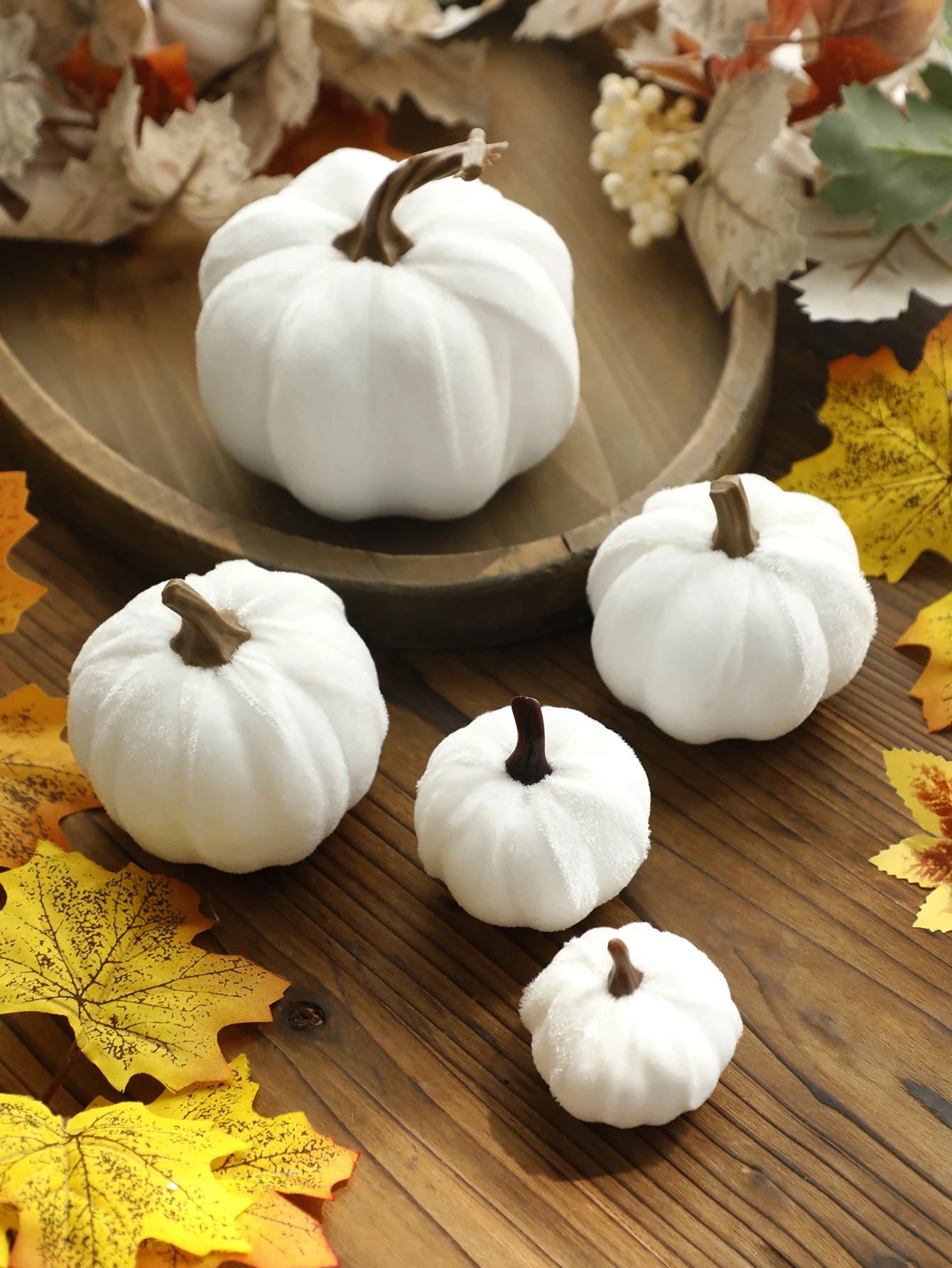 Calabazas artificiales de terciopelo, decoración de calabaza blanca para otoño, Halloween, Acción de Gracias, cosecha de otoño, decoraciones para el hogar, regalo