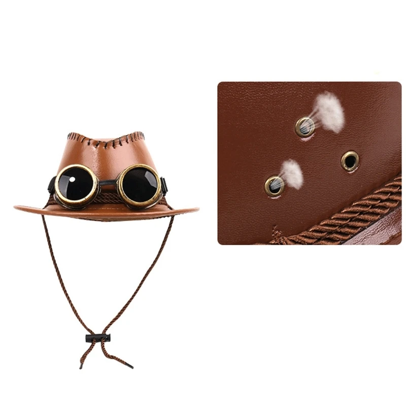 فاسق نمط بو قبعة رعاة البقر للبالغين ، النمط الغربي ، قبعة حافة كبيرة ، قبعة Sunproof عادية مع نظارات واقية ، ديكور وحزام الذقن #3
