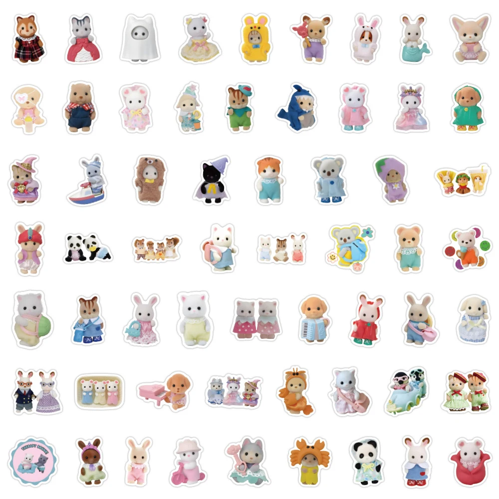 10/30/60/120pcs Kawaii Calico Critters Cartoon Stickers Cute Decals Decoration Phone Case Water Bottle Luggage Graffiti Sticker