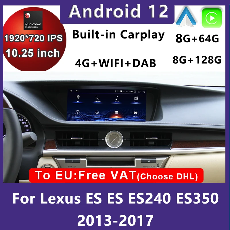 

Android 12 Snapdragon 128G Auto Carplay Car Dvd Player for LEXUS ES ES200 ES300H ES250 ES350 Radio Navigation Multimedia Stereo