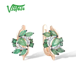 VISTOSO Authentic 14K 585 Rose Gold Earrings For Women Sparkling Genuine Diamonds Emerald Party Fashion Elegant Fine Jewelry