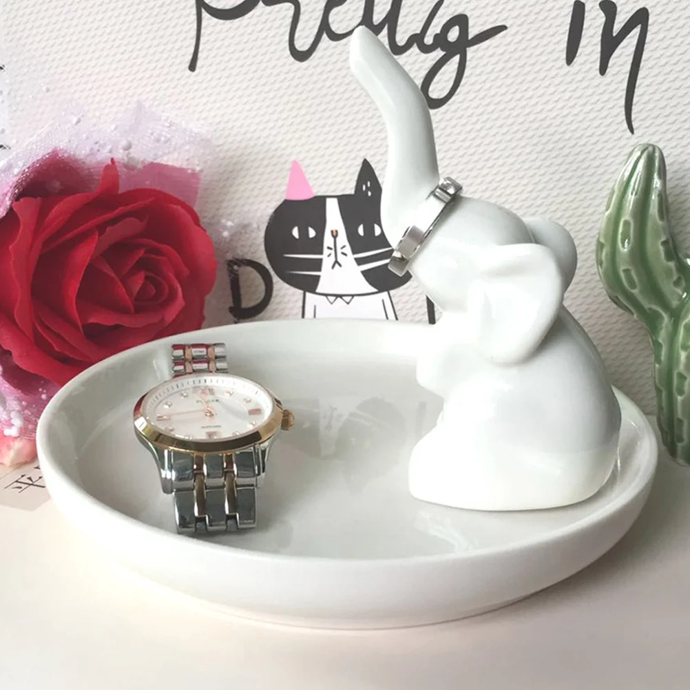 

Jewelry Tray Decorative Elephant Trinket Dish Ceramic Jewellery Holder White Plate