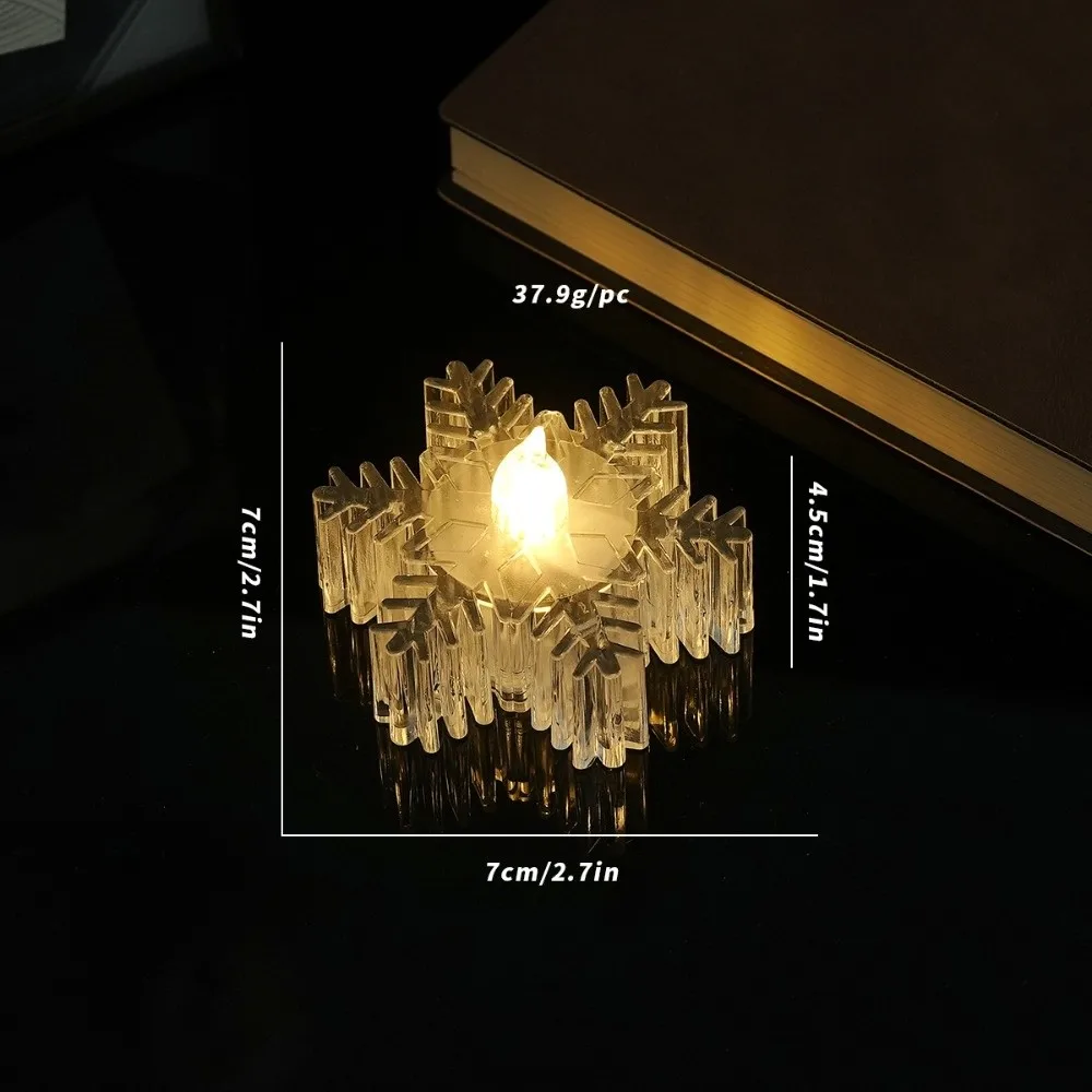 Transparent Flameless LED Candle Romance Warm Yellow Electronic Candle Christmas Snowflake Smokeless Night Lamp Tabletop Decor
