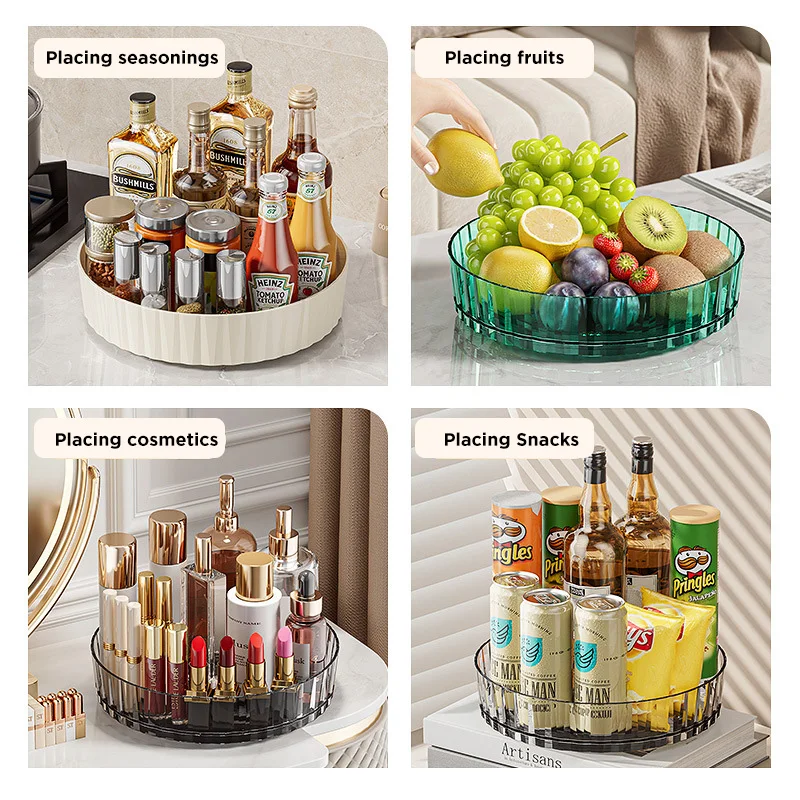 360 Rotating Seasoning Storage Tray Multifunction Pantry Cabinet Turntable for Cosmetics Bathroom Storage Box Kitchen Organizer