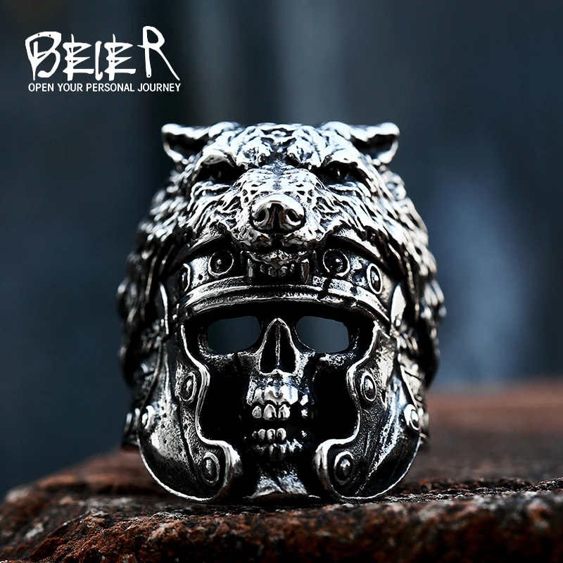 Beier 2022 New Fashion Stainless Steel Viking Vintage Roman Wolf Warrior Ring For Men Top Quality Jewelry Dropshipping