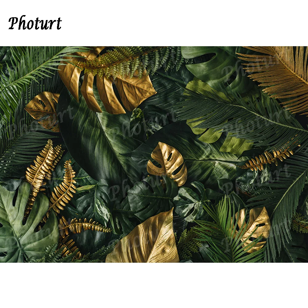 PHOTURT Tropical Jungle Green Leaves Backdrop Safari Plants Birthday Party Background Baby Shower Portrait Photography Props