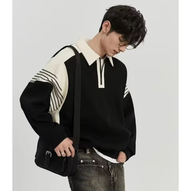 2024 Nieuwe herfstmodetrend Merk Geavanceerd paneel Gekleurde polokraag Halve rits Losse en slanke heren casual trui met lange mouwen