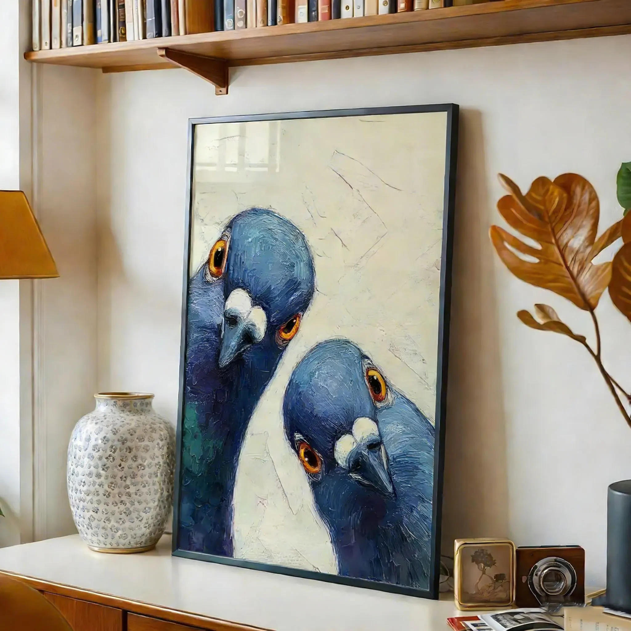 Whimsical Pigeons Art Print, Mid Century Retro Bird Poster, Funny Animal Wall Art, Quirky Home Decor for Kitchen or Living Room image 4