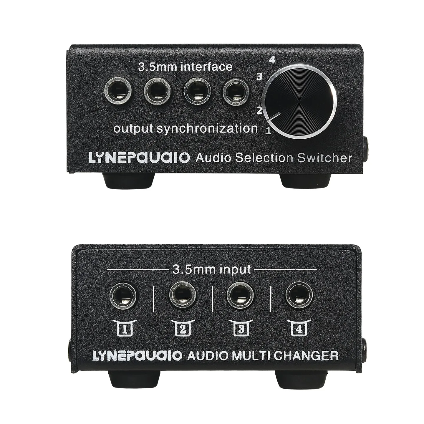 Wishcolor LYNEPAUAIO B003 4 In 4 Out Mini Audio Switcher 3.5mm Headphone Speaker Selector Synchronized Output