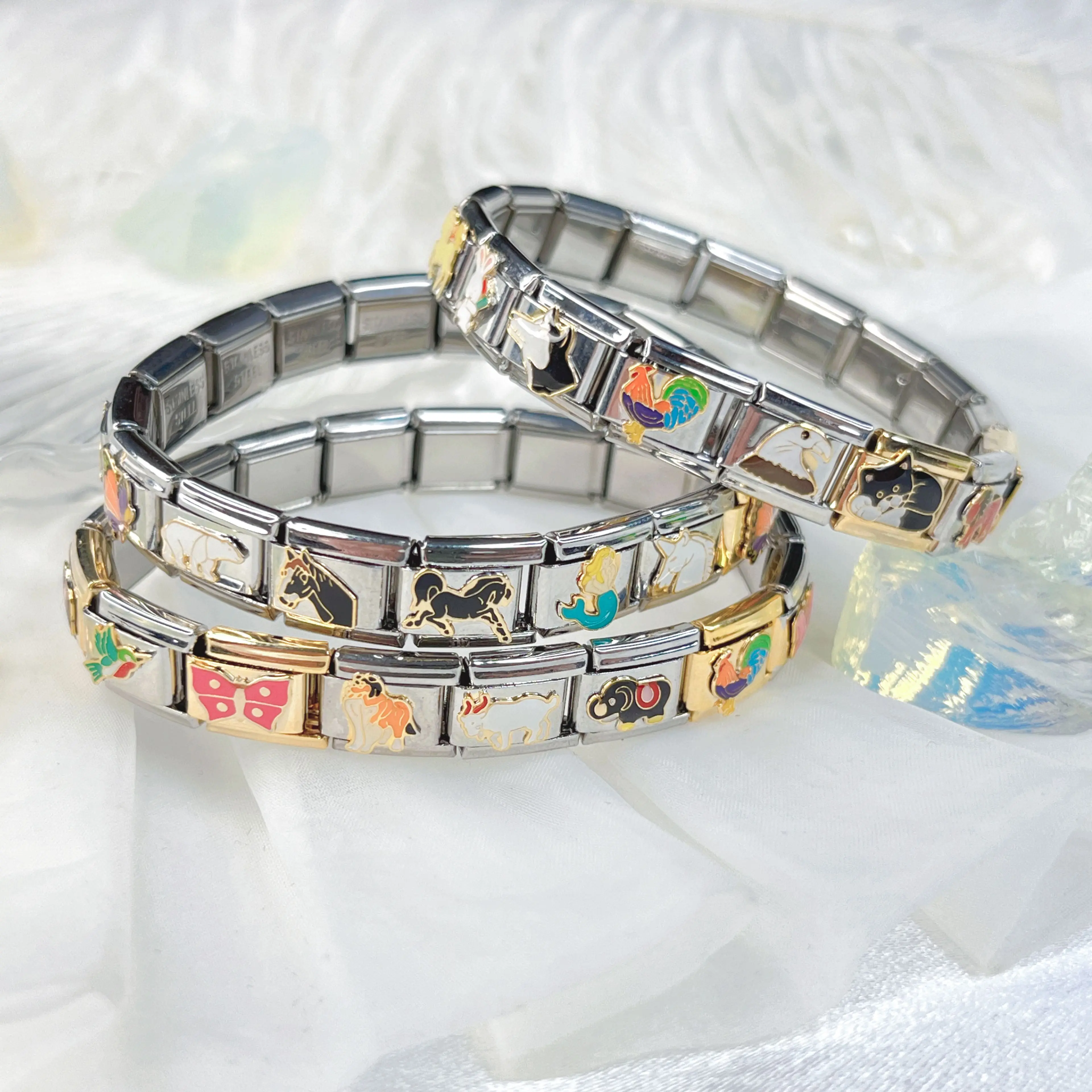 Trusta Cute Casual Animal Charm Italian Links 9mm Bracelet Stainless Steel for Girls Birthday Gift DIY Jewelry Wholesale N002
