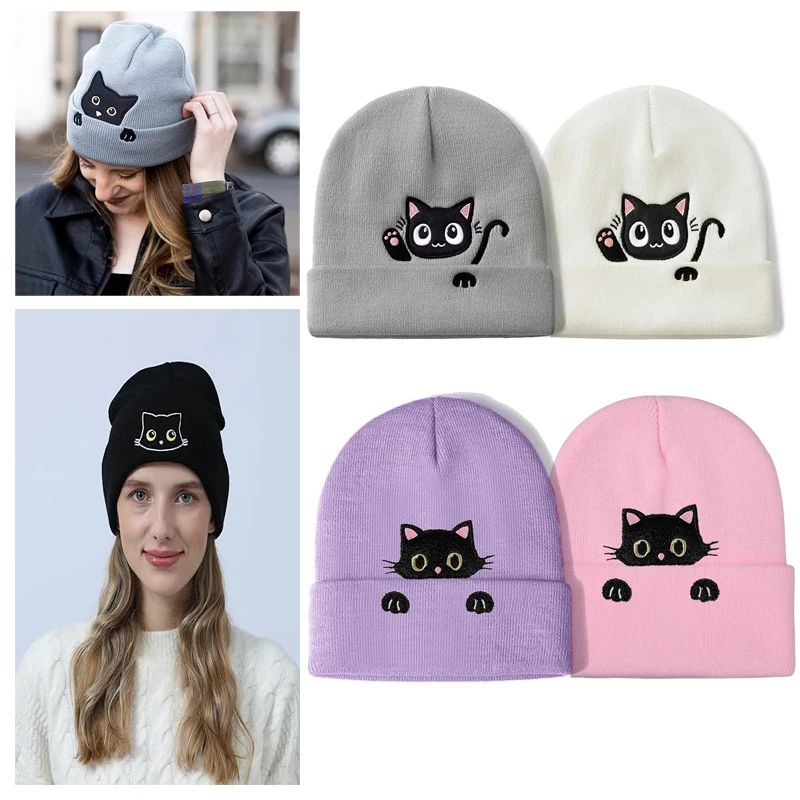 

Cute Cat Hats for Woman Girl Hair Accessories Winter Autumn Warm Beanies Knitted Cap Beanie daily Casual Bonnet gorro