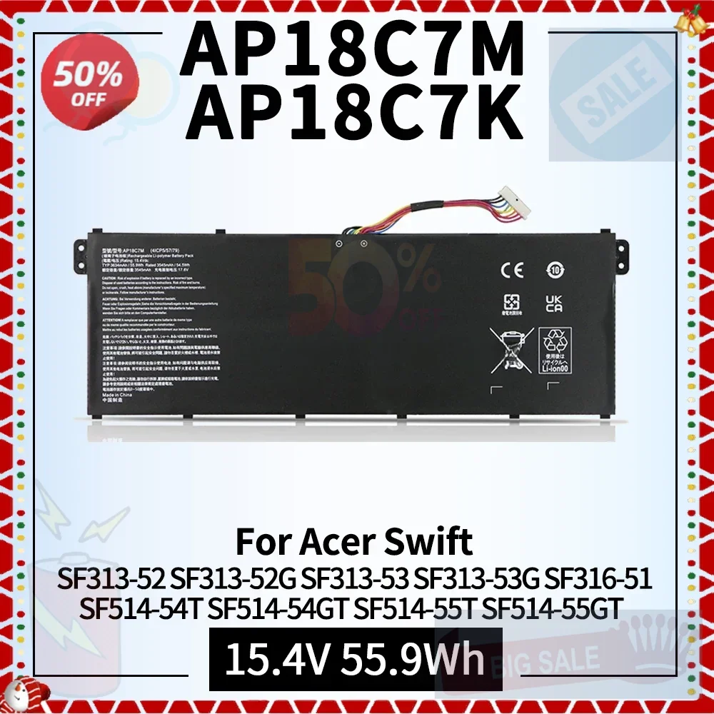 SWZY AP18C7M AP18C7K Laptop Battery for Acer Swift 3 SF313-52 SF313-52G SF313-53 SF313-53G SF316-51 5 SF514-54T SF514-54GT SF514