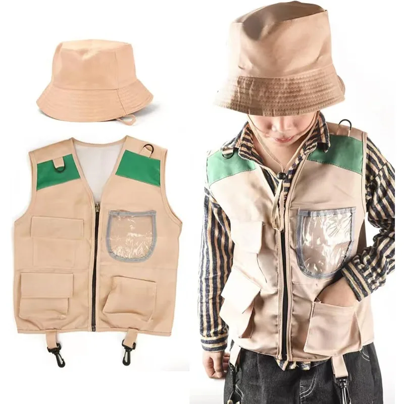 Safari Costume with Cargo Vest Hat,Backyard Explorer Dress Up for Boys Girls,Outdoor Adventure Pretend Play Set for Park Ranger view 3