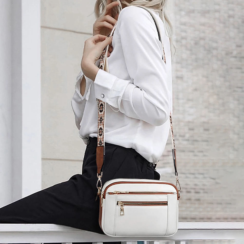 Bolsa tiracolo feminina pequena e elegante, quadrada, de couro sintético, com alça larga, casual, para lazer, para o dia a dia, namoro