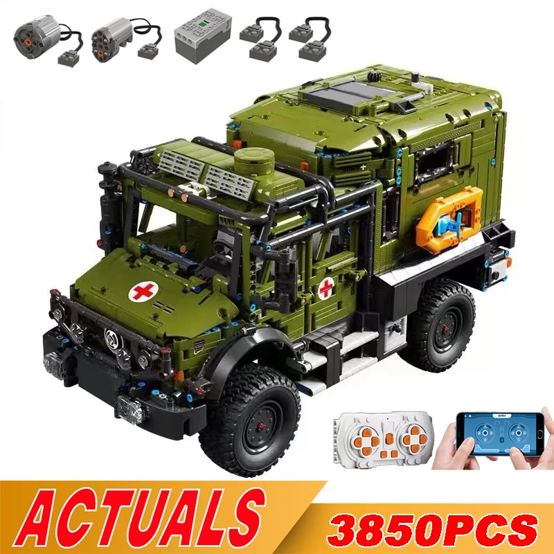 NEW T4032 Technical Military Ambulance Off-Road Car APP Remote Control Open Country Vehicle MOC Bricks Toys For Kids Gifts