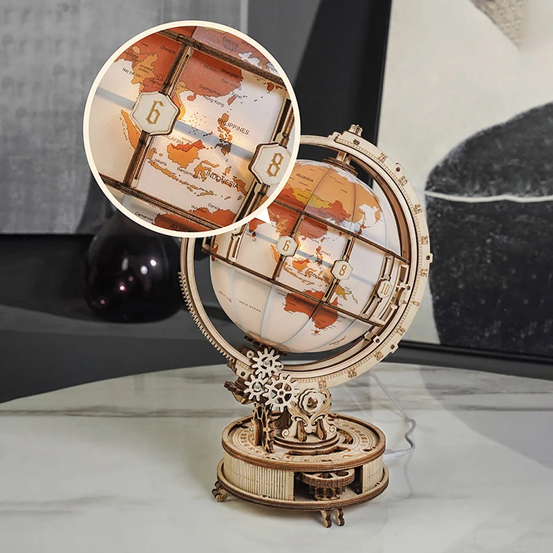 Luminous Wooden Globe Light Night 3D Puzzle Games for Christmas Gift for Kids Adults for Home Decor, Desk Decor