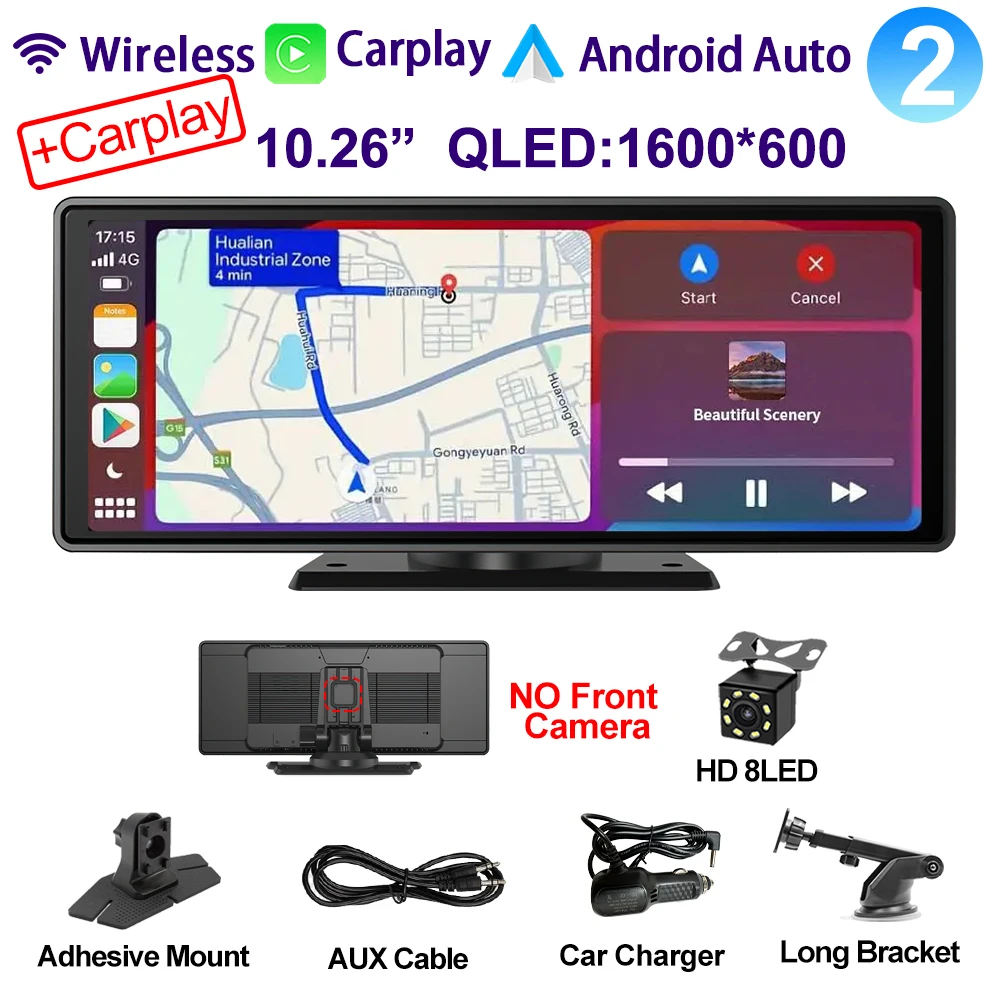 Universele 10,26" auto Intelligent 4K 360 °   Rotatio Auto DVR Dash Cam Draadloze CarPlay & Android Auto Bluetooth WIFI Achteruitrijden
