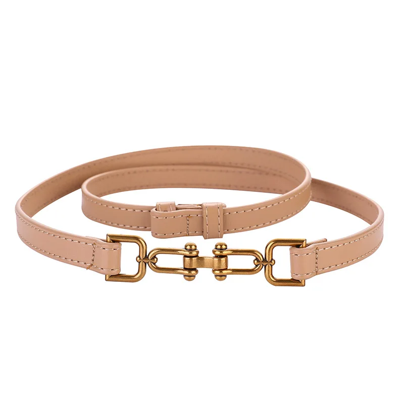 Luxury Fashion High Quality Horseshoe Buckle Adjustable Belts for Women Cowhide Girdle Skirt Decorative Thin Retro Fashion Belt
