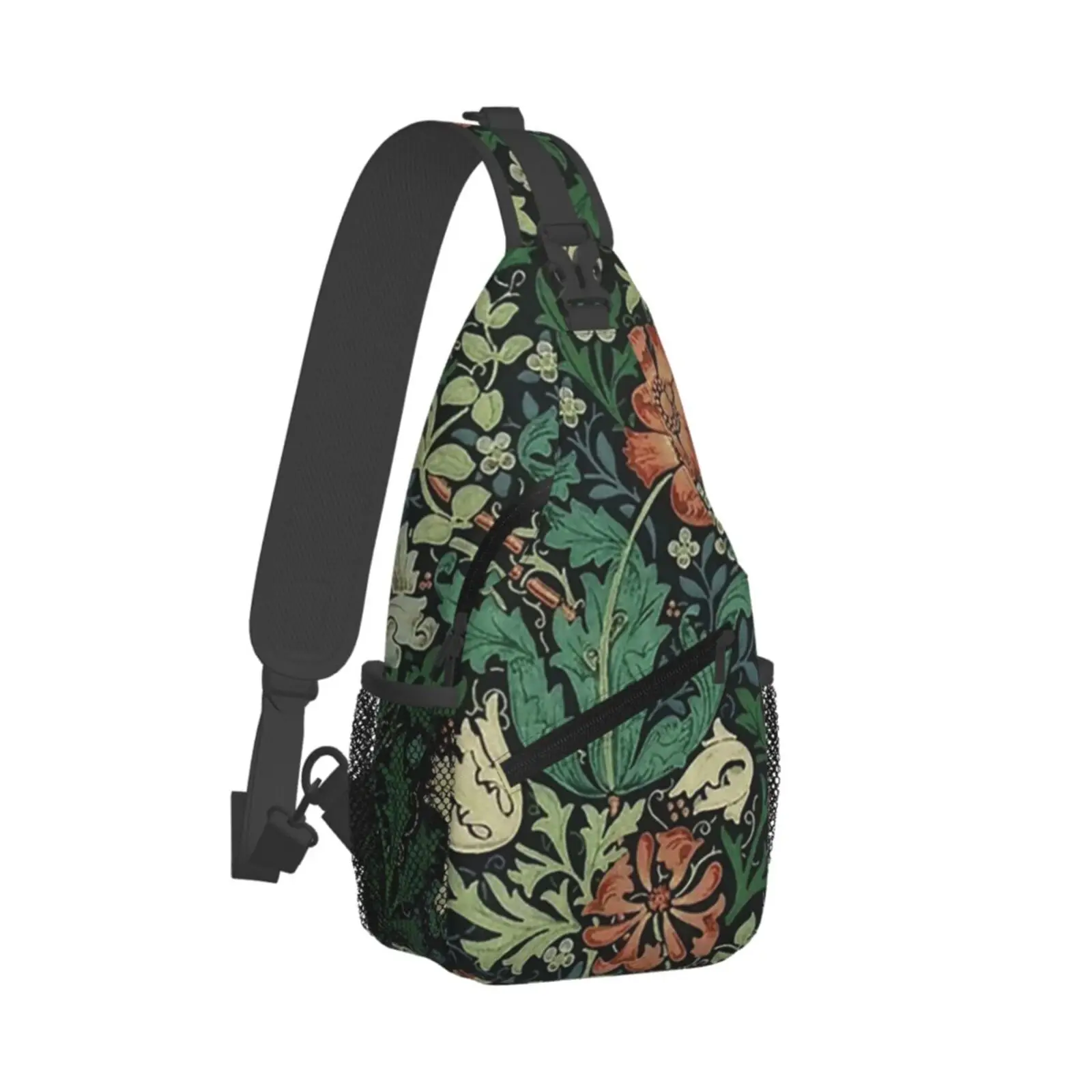 Vintage Style Botanical Flowers and Plants Chest Bag Men Sling Crossbody Backpack Chest Bag Travel Hiking Daypack Shoulder Bag