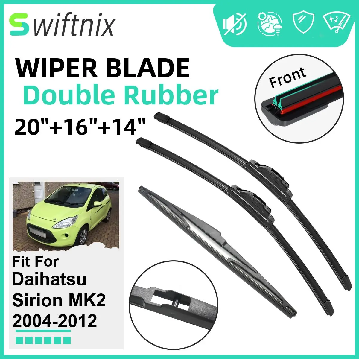 Double Rubber Car Wiper Blades for Daihatsu Sirion MK2 2004-2012 Windshield Wipers Rubber Car Accessories 2009 2010 2011 2012