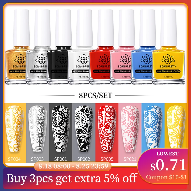 

BORN PRETTY 10ml Stamping Nail Polish Set Gold Silver Black White Color Nail Printing Polish DIY for Nail Plate Design Varnish