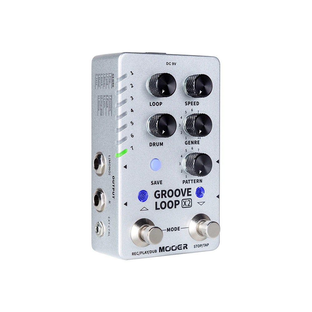 MOOER Groove Loop X2 Stereo Looper-pedaal met 14 besparen sleuven Drummachinepedaal 121 verschillende trommel Capaciteit van 10 minuten per spoor