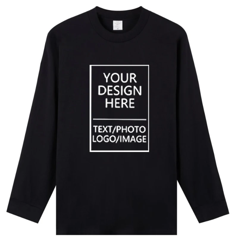 Men's long-sleeved pure cotton T-shirt, 230 grams thick, custom printed with company logo, loose-fitting for sports activities gallery 3