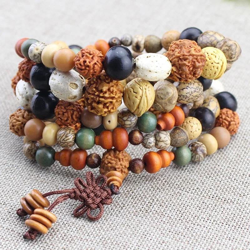 Natural Multi-Buddha Seed 108-Bead Bracelet