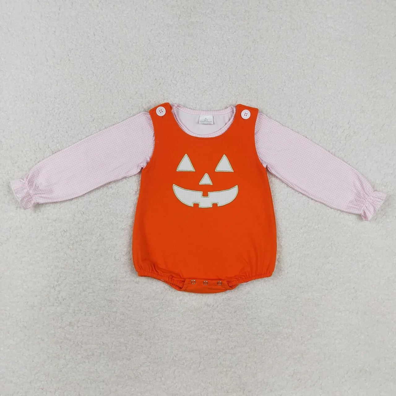 Wholesale Toddler Long Sleeves Pink Shirt Embroidery Pumpkin Orange Romper Children Kids Halloween Outfit Baby Girl Set Clothes