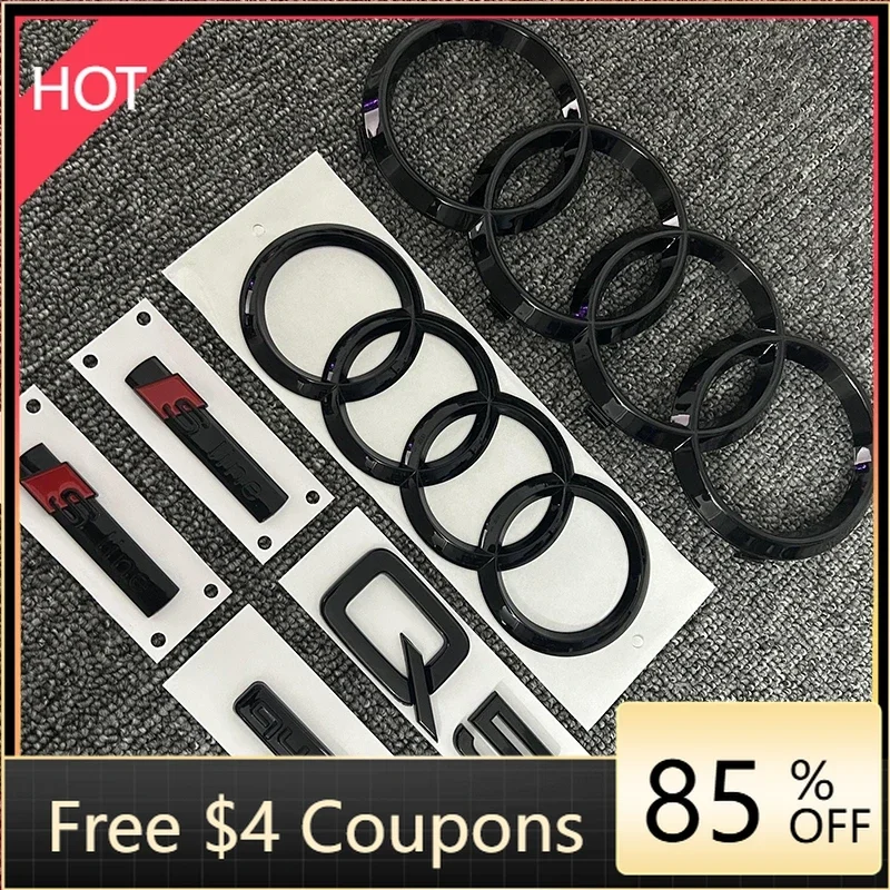 

Эмблема Audi Sline с 4 кольцами, черная, из ABS-пластика, для передней решетки капота, заднего багажника, наклейка-значок Q5 Quattro Sline для Audi Q5