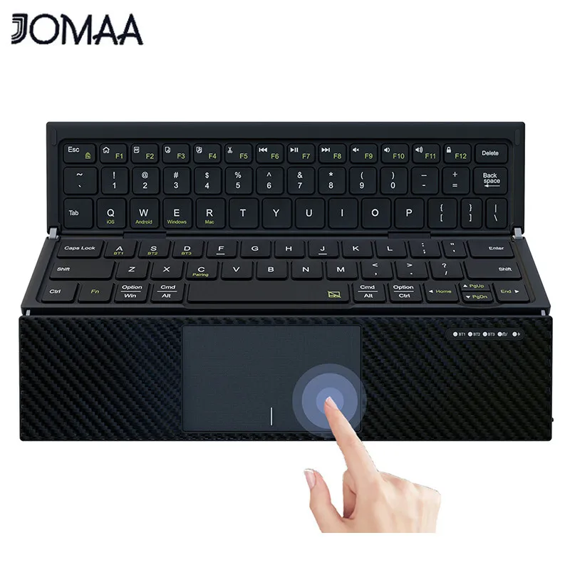 

Jomaa Tri-Folding keyboard with Touchpad Rechargeable Foldable Wireless Keyboard Pocket Size for Ipad Phone