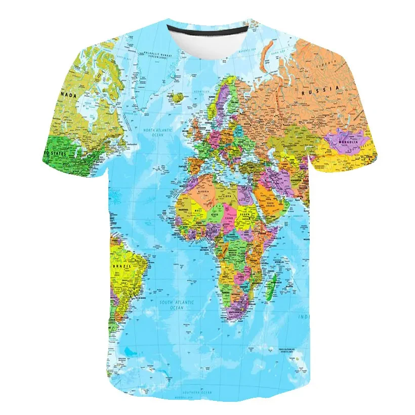 World Map 3D Print T-Shirt Streetwear Men Women Fashion O-Neck Oversized T Shirt Boys Tees Tops Unisex clothing