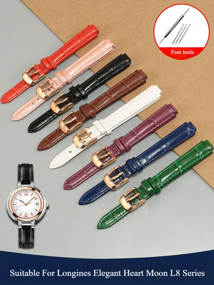 

Suitable for Longines Elegant Heart Moon Leather Watch with L8.110 L8.111 L8.116 Women's Convex Bracelet 14mm