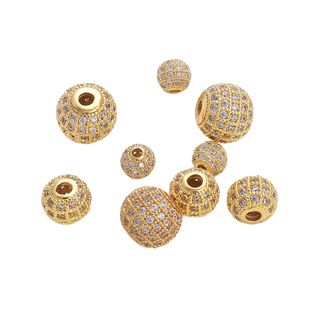 Electroplated 14K Gold Coated Copper Micro Inlaid Zircon Beads Charm Fashion Jewelry Bracelet Loose Bead Accessories